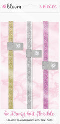 Elastic Planner Bands with Pen Holder Loop - Set of 3 Metallic Bands