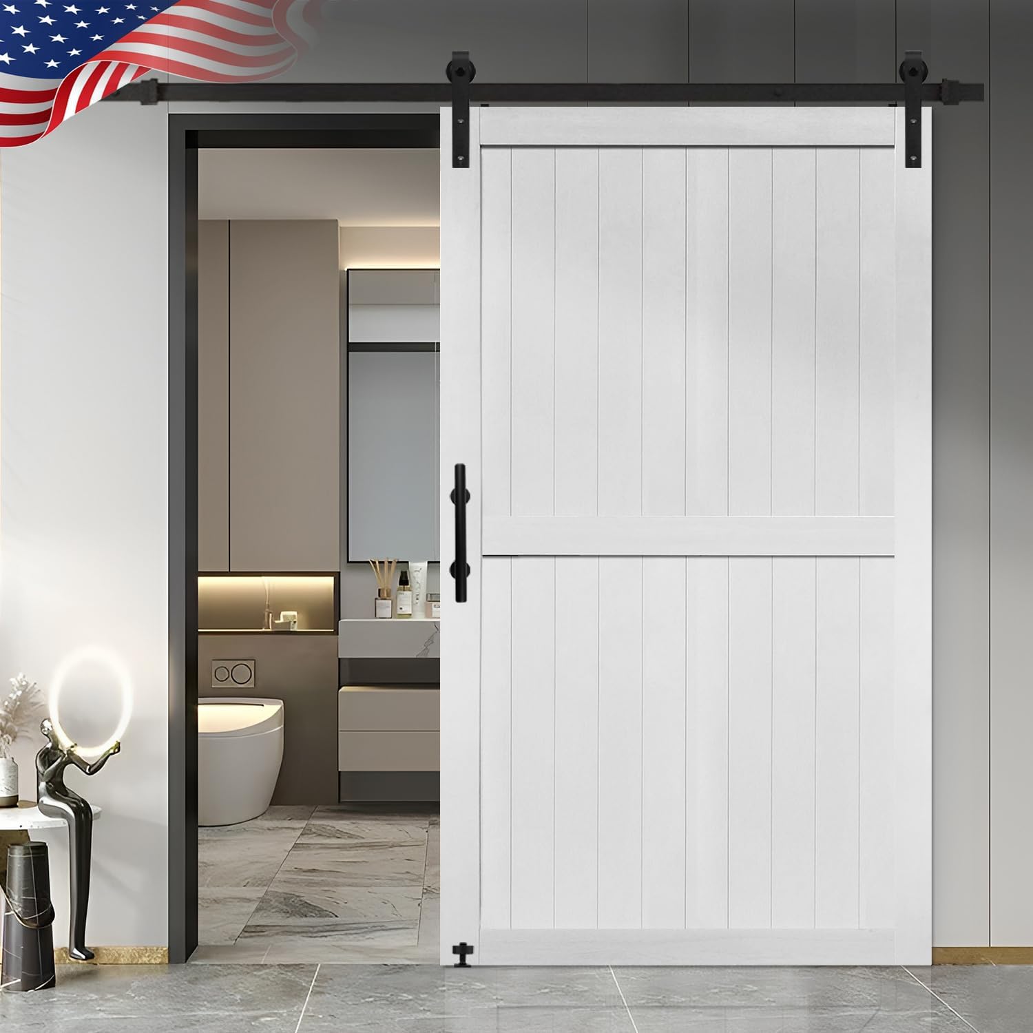 48in x 84in MDF Barn Door with Sliding Hardware Kit for Home