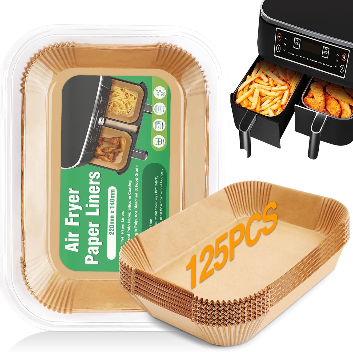 Ninja Dual Air Fryer Liners 125PCS - Non-Stick Parchment Sheets by Eslotre