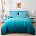 Teal King Comforter Set Ombre Gradient Bedding - Lightweight