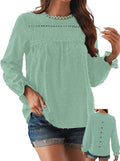 Womens Boho Long Sleeve Swiss Dot Crochet Top - Versatile Look