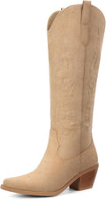 Pasuot Cowboy Knee High Boots for Women - Wide Calf Slip On Style