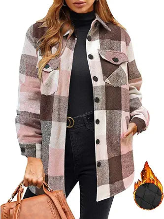 GRAPENT Women's Oversized Plaid Button Down Shacket Jacket Review