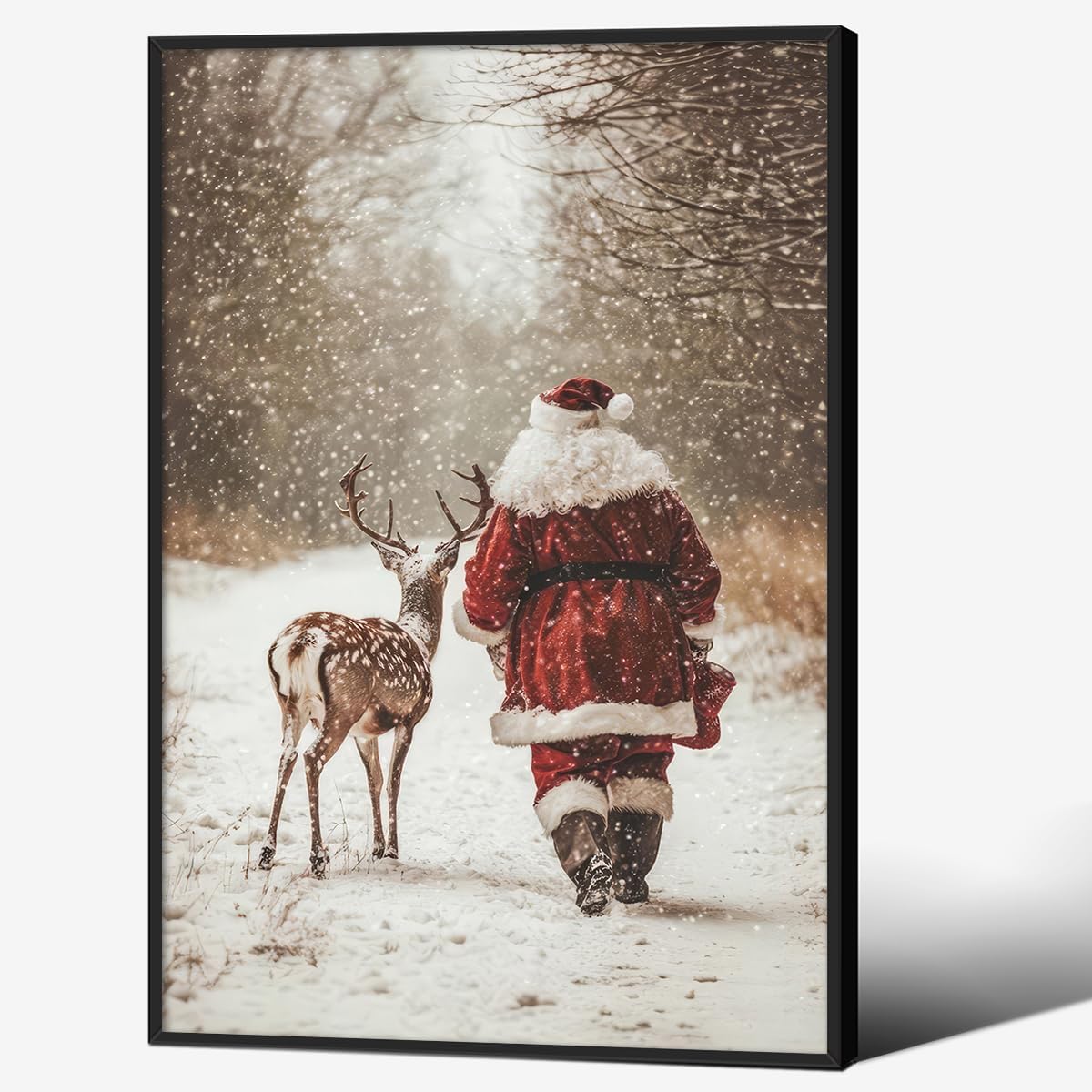 Santa Claus Reindeer Wall Art for Holiday Home Decor 16x24 in