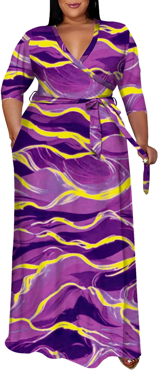 Runwind Plus Size Dress for Women - Elegant V Neck Maxi Style