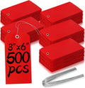 Plastic Shipping Tags with Wire 500 Pack - Heavy Duty Red 3x6