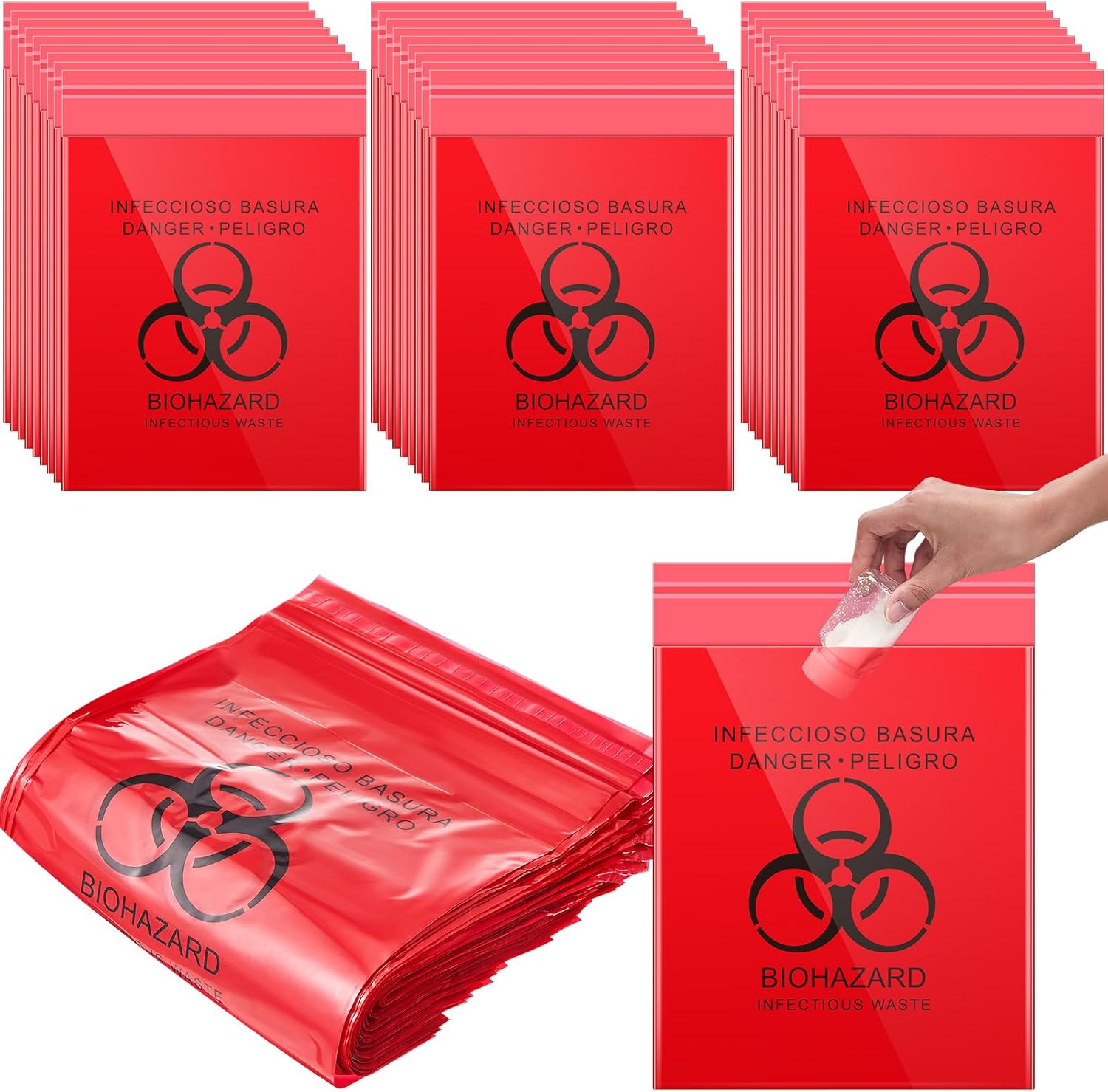 Geyoga 500 Pcs Red Biohazard Bags for Safe Waste Disposal