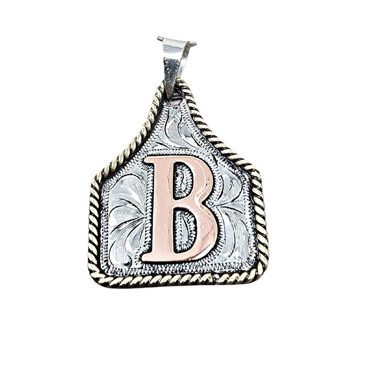 Custom Handmade Cow Tag Necklace with Copper Initial Pendant