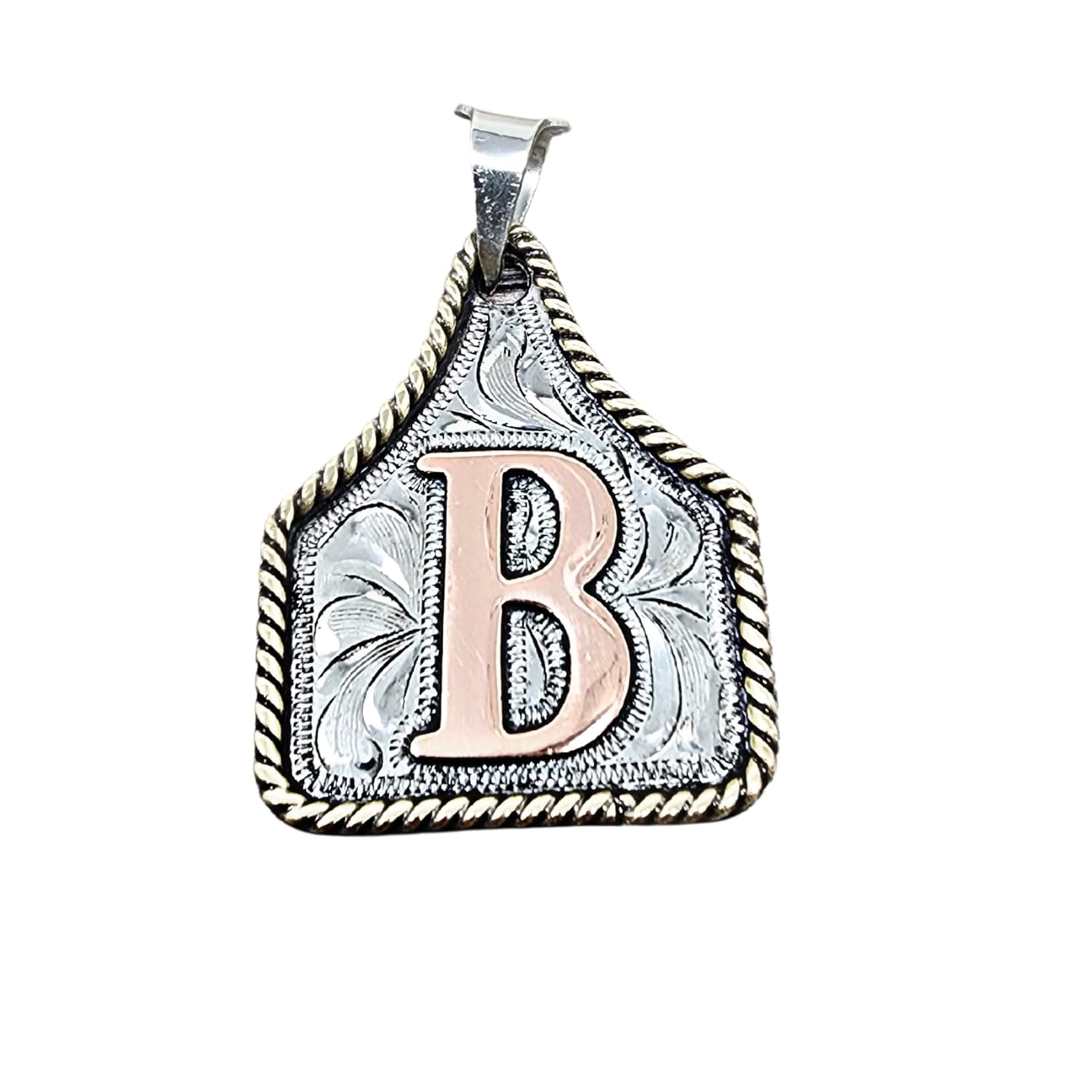 Custom Handmade Cow Tag Necklace with Copper Initial Pendant