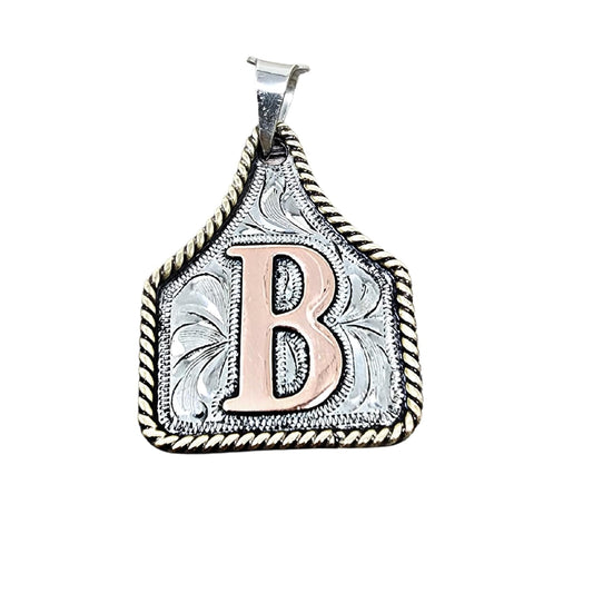 Custom Handmade Cow Tag Necklace with Copper Initial Pendant