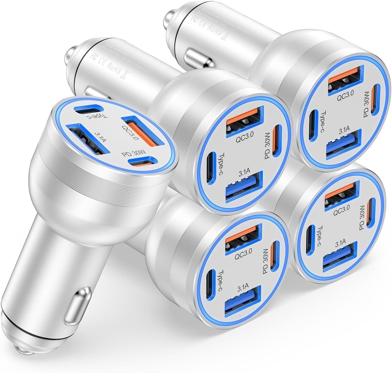 Avatcen 65W Fast Car Charger - 4 Ports, Dual USB-C & USB-A PD/QC for iPhone, Samsung, Pixel
