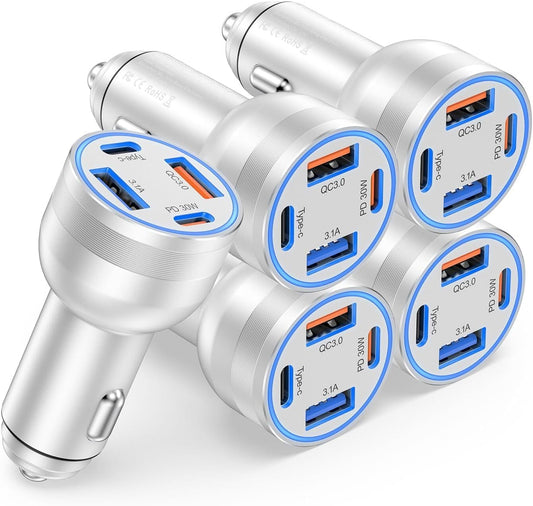 Avatcen 65W Fast Car Charger - 4 Ports, Dual USB-C & USB-A PD/QC for iPhone, Samsung, Pixel