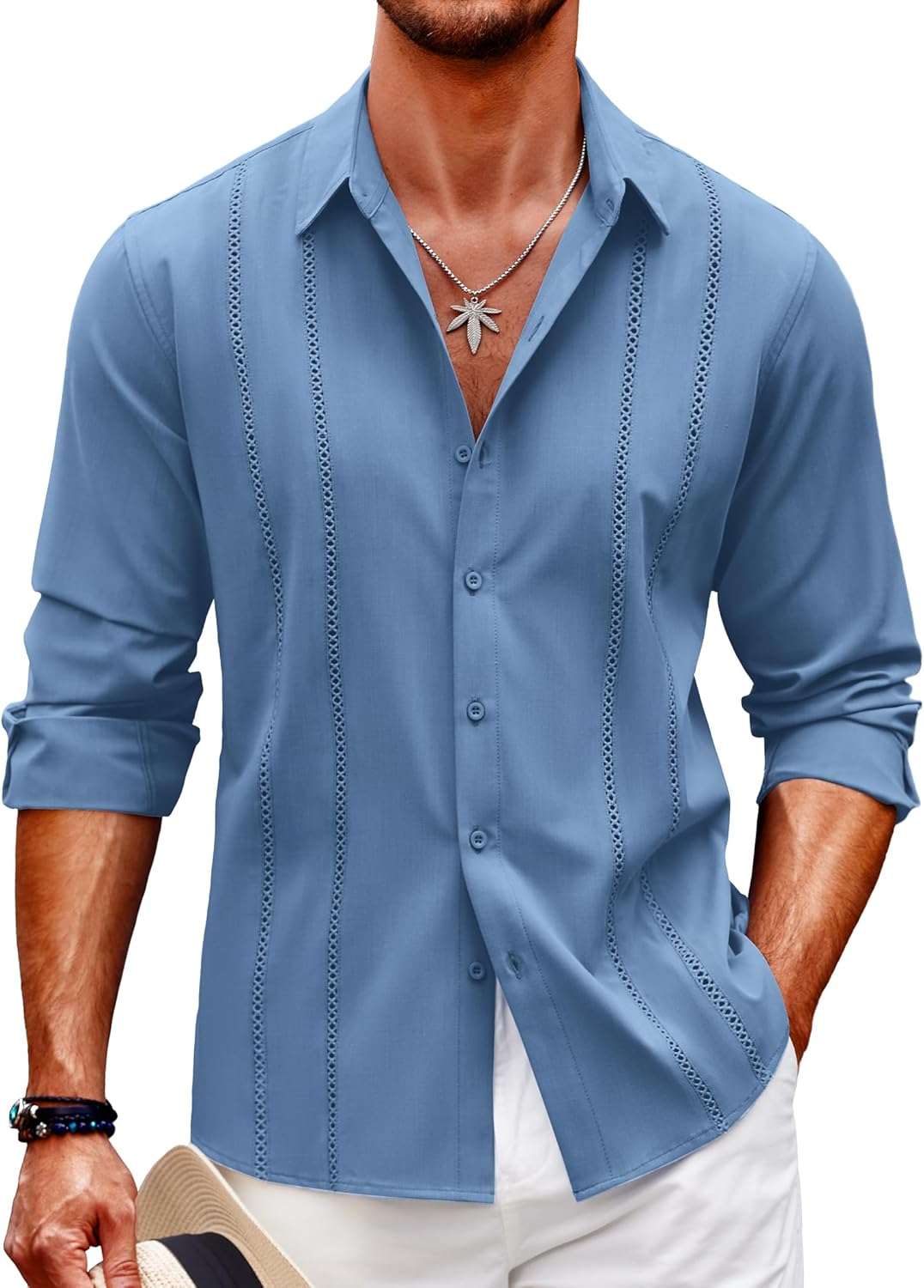 Stylish COOFANDY Mens Cuban Guayabera Shirt for Summer Wear