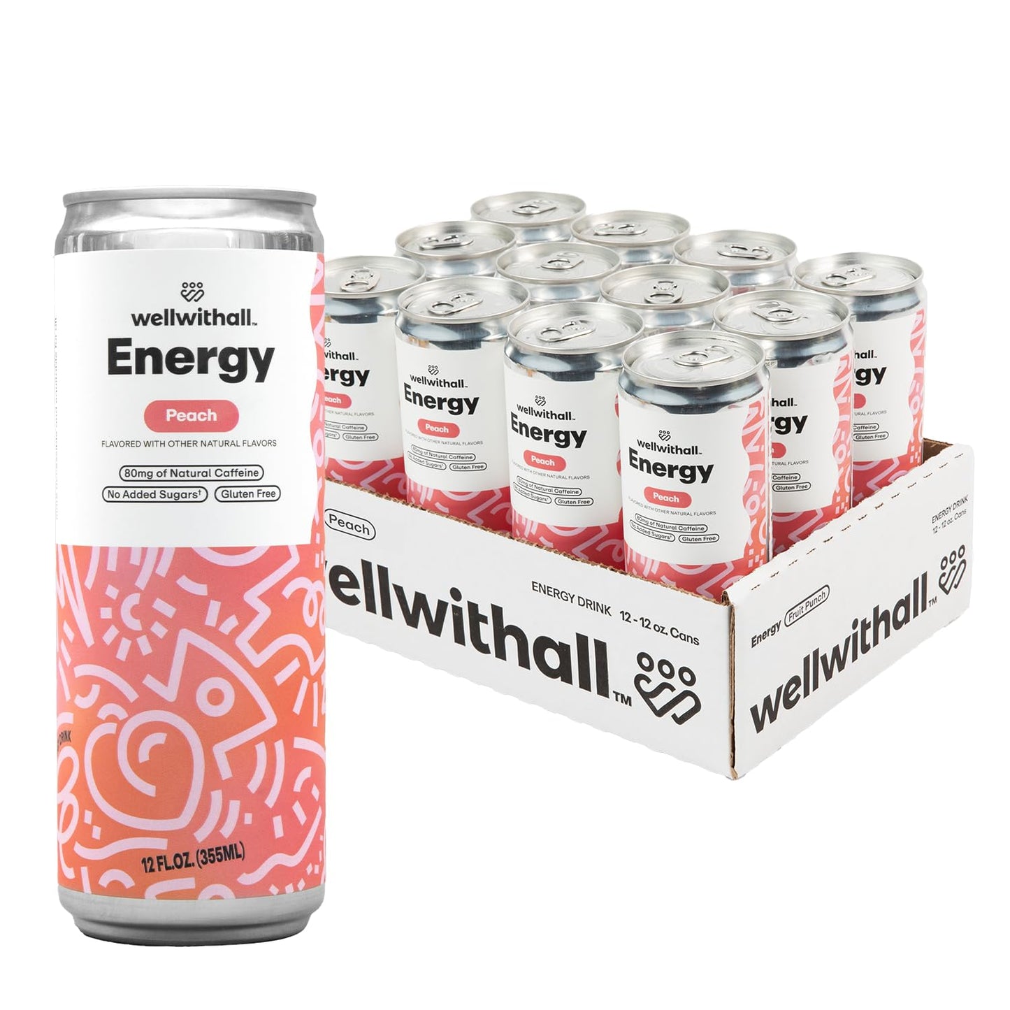 WellWithAll Peach Energy Drink with Tea Caffeine and Vitamin C