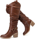 Women's Knee High Slouchy Boots with Chunky Heel - Pointed Toe