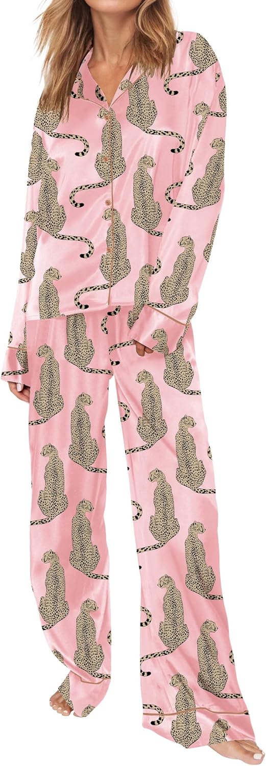 Satin Pajamas Set for Women Long Sleeve Button Down Pjs