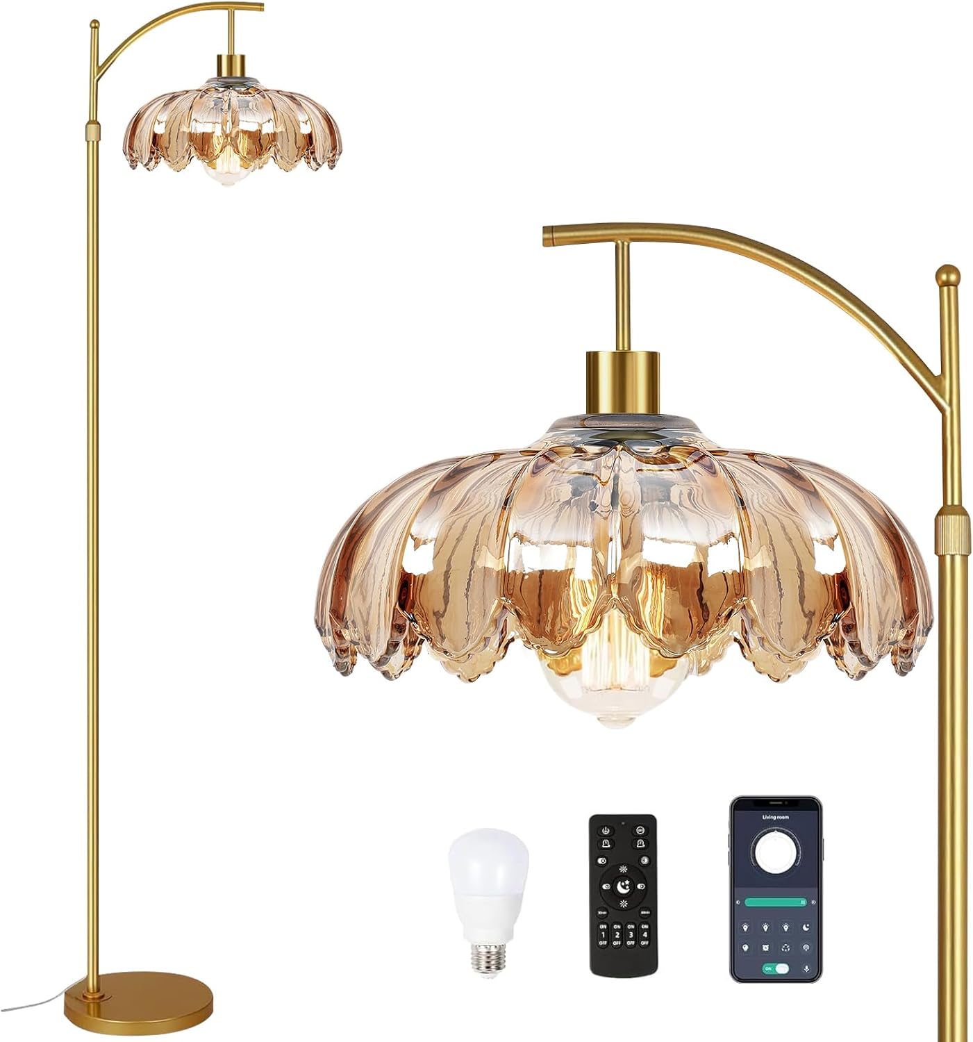 Mid Century Modern Gold Floor Lamp with Remote Control 65in