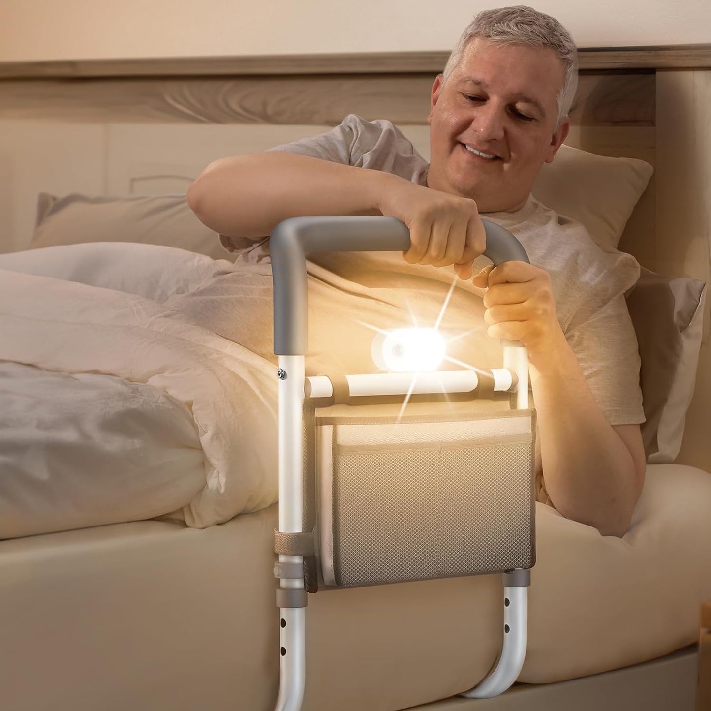 Adjustable Bed Rails for Elderly Adults with Night Light Feature