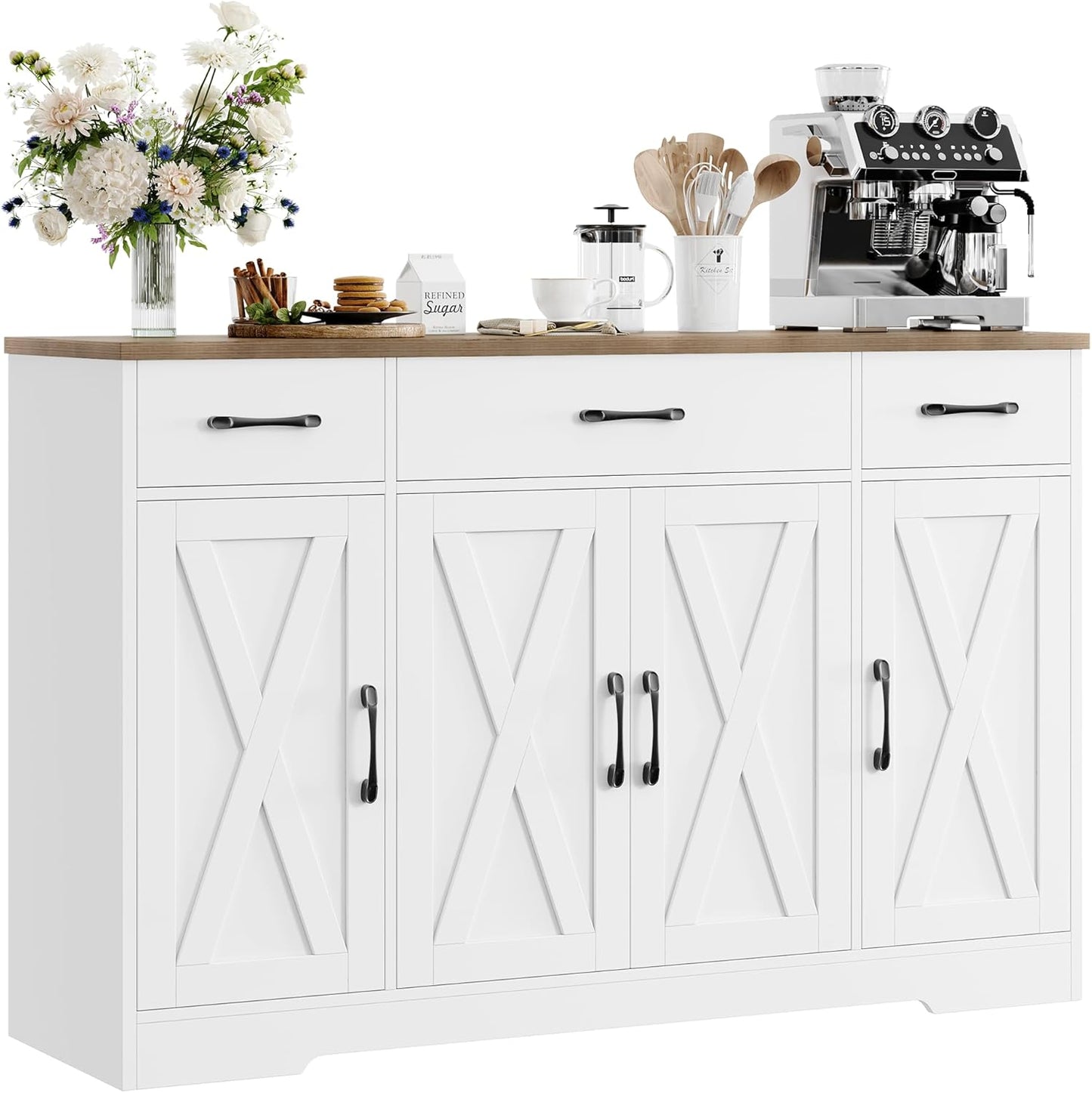 HOSTACK Buffet Cabinet with Drawers for Modern Farmhouse Style