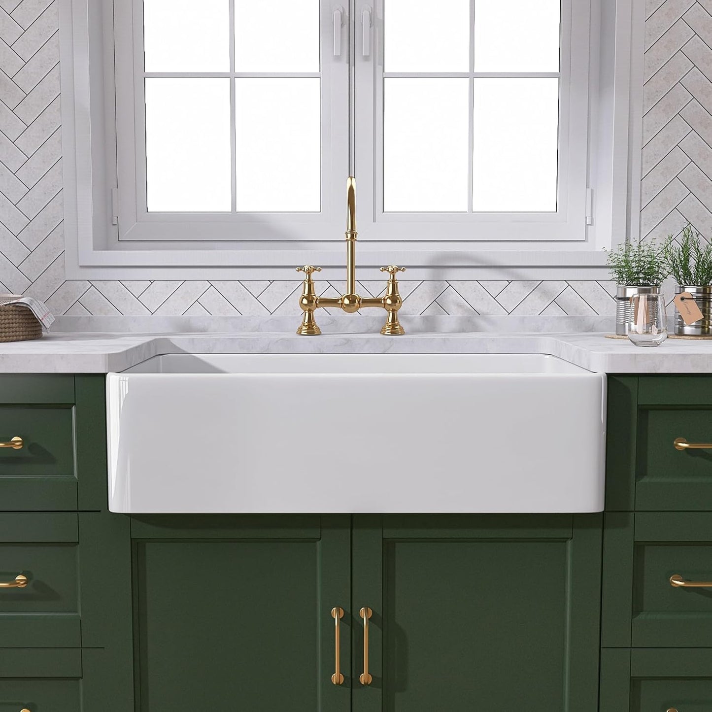 TUKTUK 30 Inch Farmhouse Sink - Durable Fireclay Apron Front