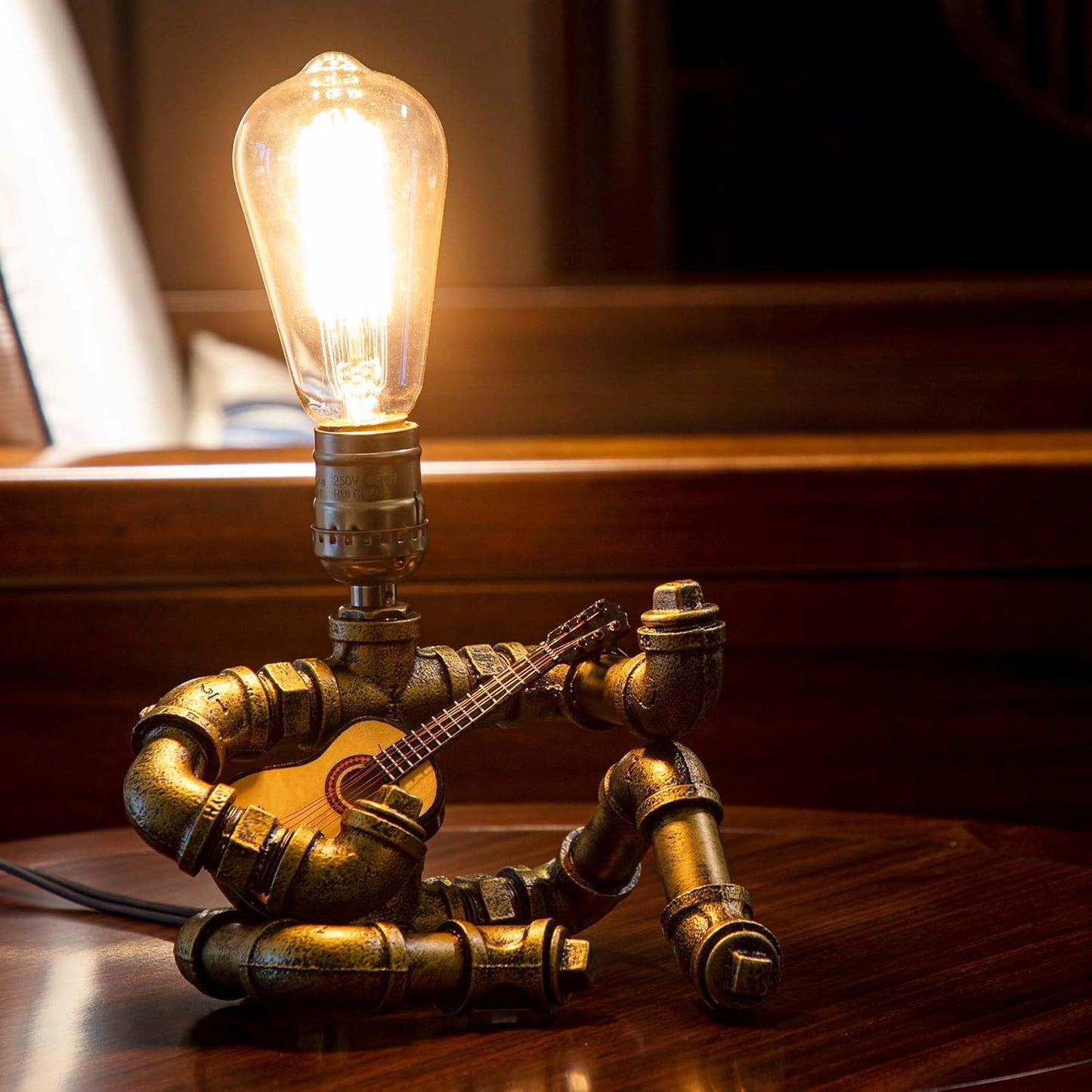 Music Guitar Table Lamp - Unique Steampunk Decor for Music Lovers
