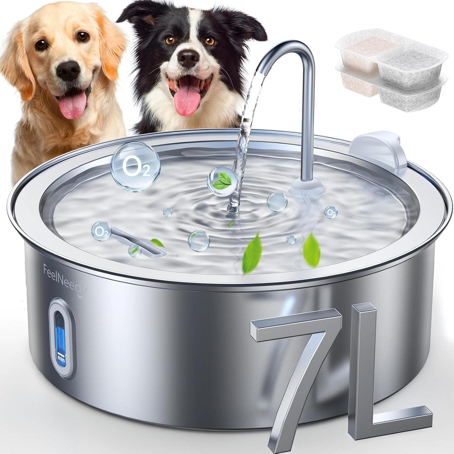 7L Stainless Steel Dog Water Fountain for Large Dogs and Cats