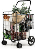 Goplus Jumbo Folding Shopping Cart with Double Basket - Heavy Duty