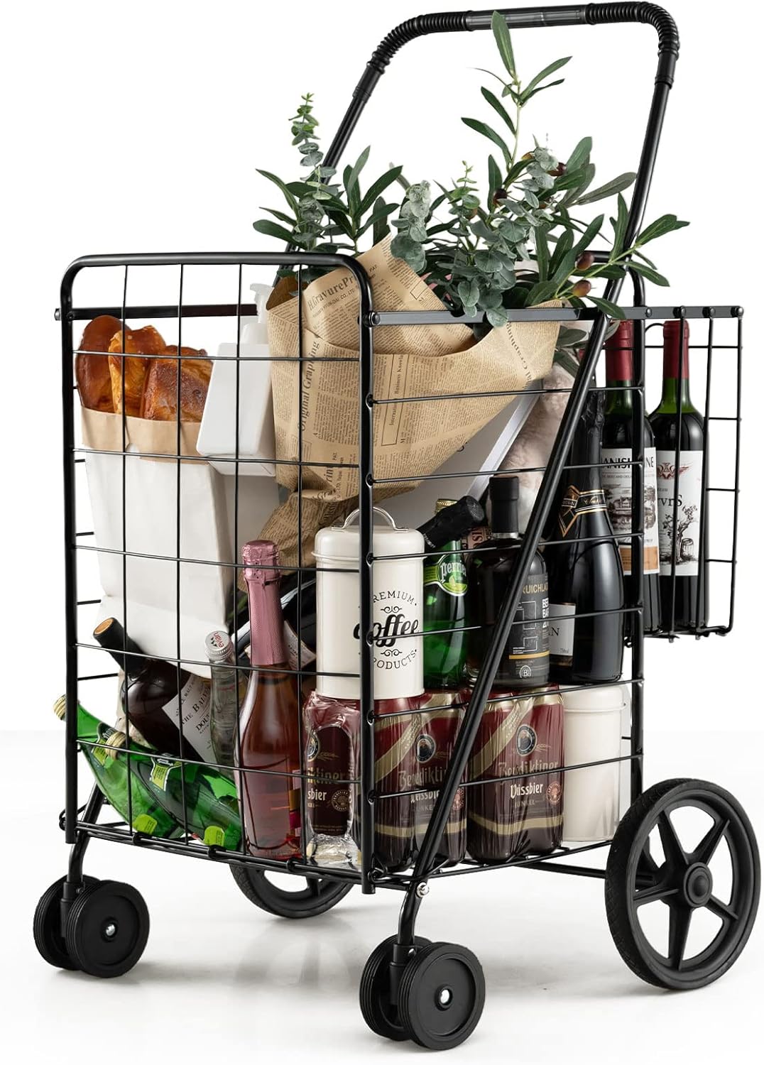 Goplus Jumbo Folding Shopping Cart with Heavy Duty Utility Design
