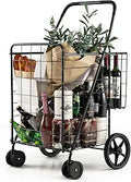 Goplus Jumbo Folding Shopping Cart with Rolling Swivel Wheels - Large