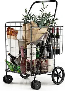 Goplus Jumbo Folding Shopping Cart with Heavy Duty Utility Design