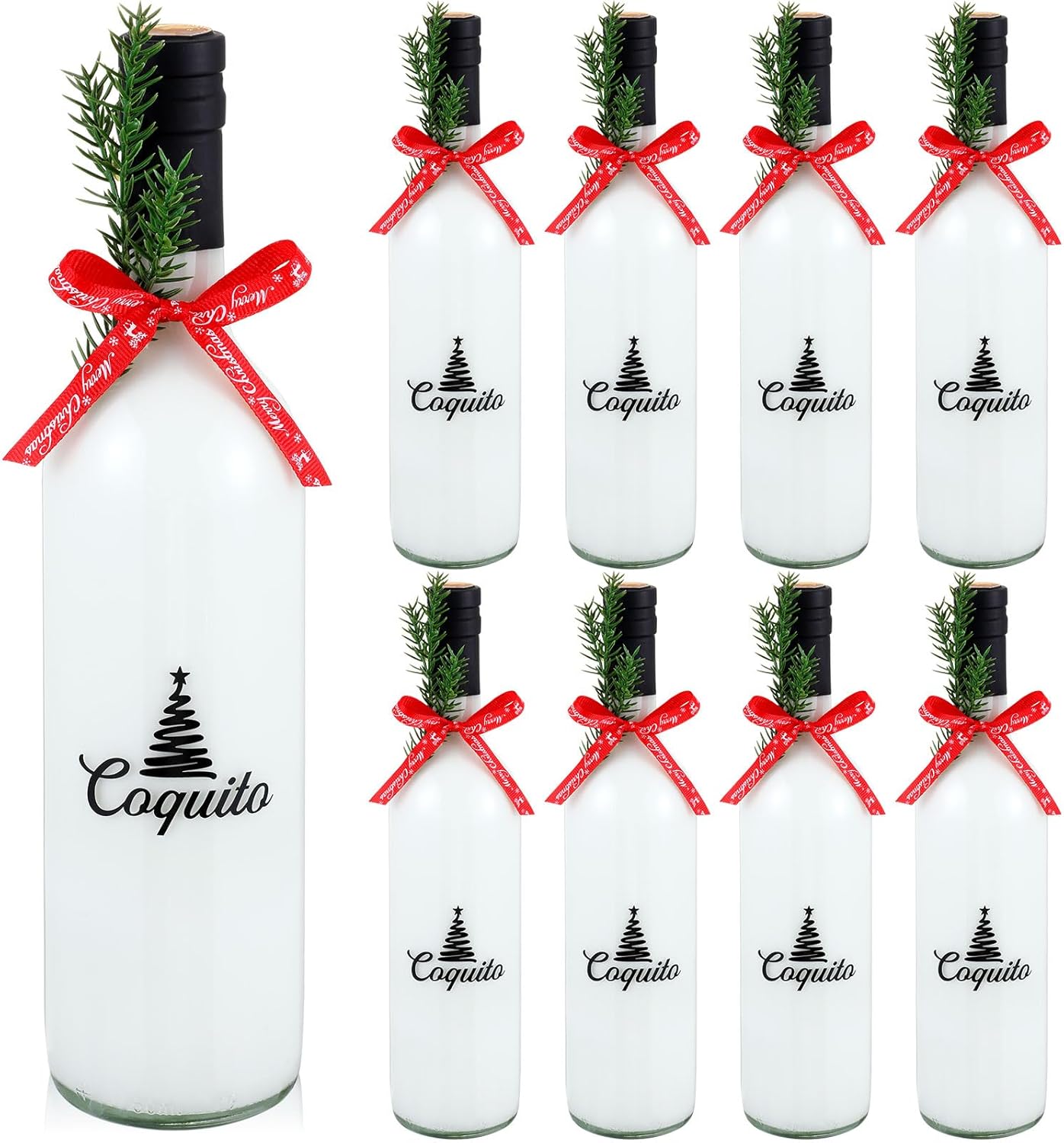 Mimorou 8 Pack Christmas Coquito Glass Wine Bottle Sets for Gifts