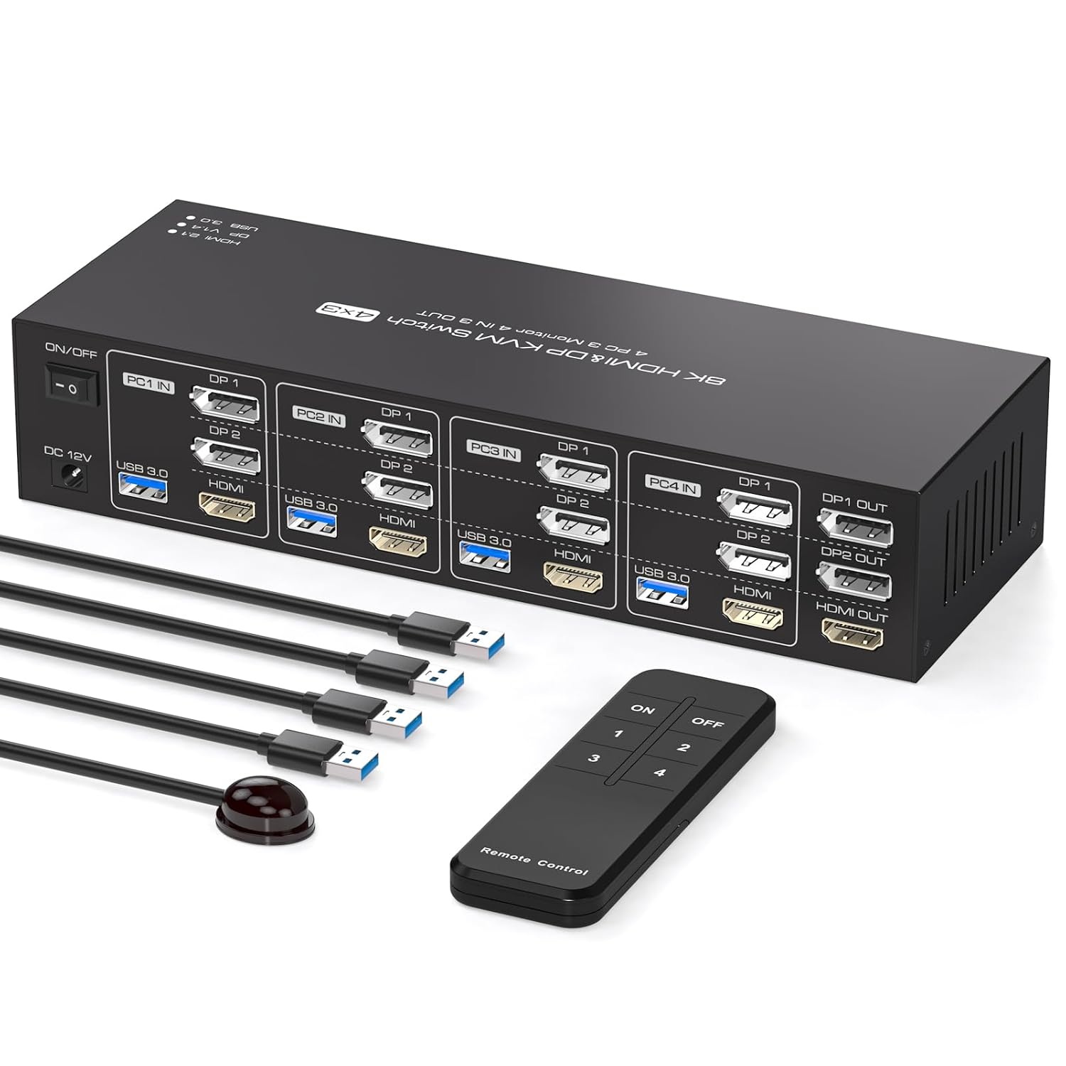 8K KVM Switch for 4 Computers and 3 Monitors with USB Ports