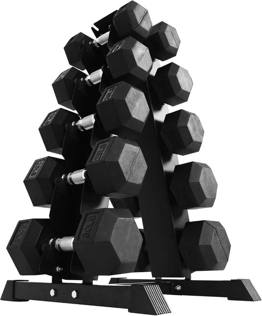 200lb Rubber Hex Dumbbell Set with Rack by BalanceFrom