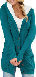 Women's Hooded Sherpa Cardigan Sweater - Fleece Lined Winter Coat
