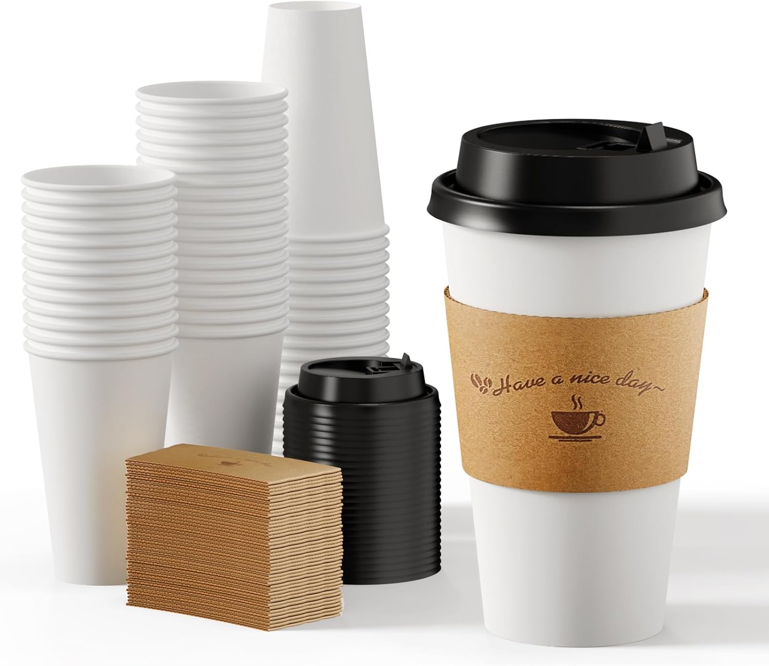 LITOPAK 100 Pack 16 oz White Coffee Cups - Hot Drinks Ready