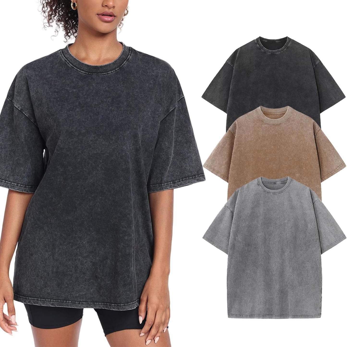 Womens Washed Vintage Oversized T-Shirt for Casual Streetwear