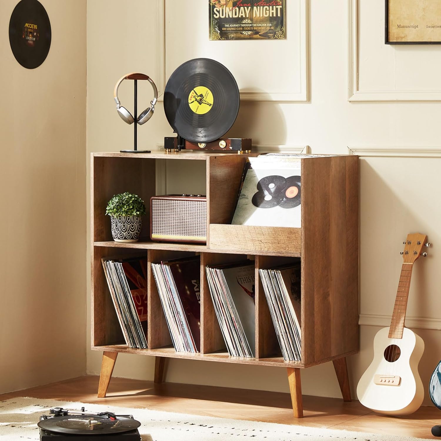 LELELINKY Large Record Player Stand for Vinyl Storage and Display
