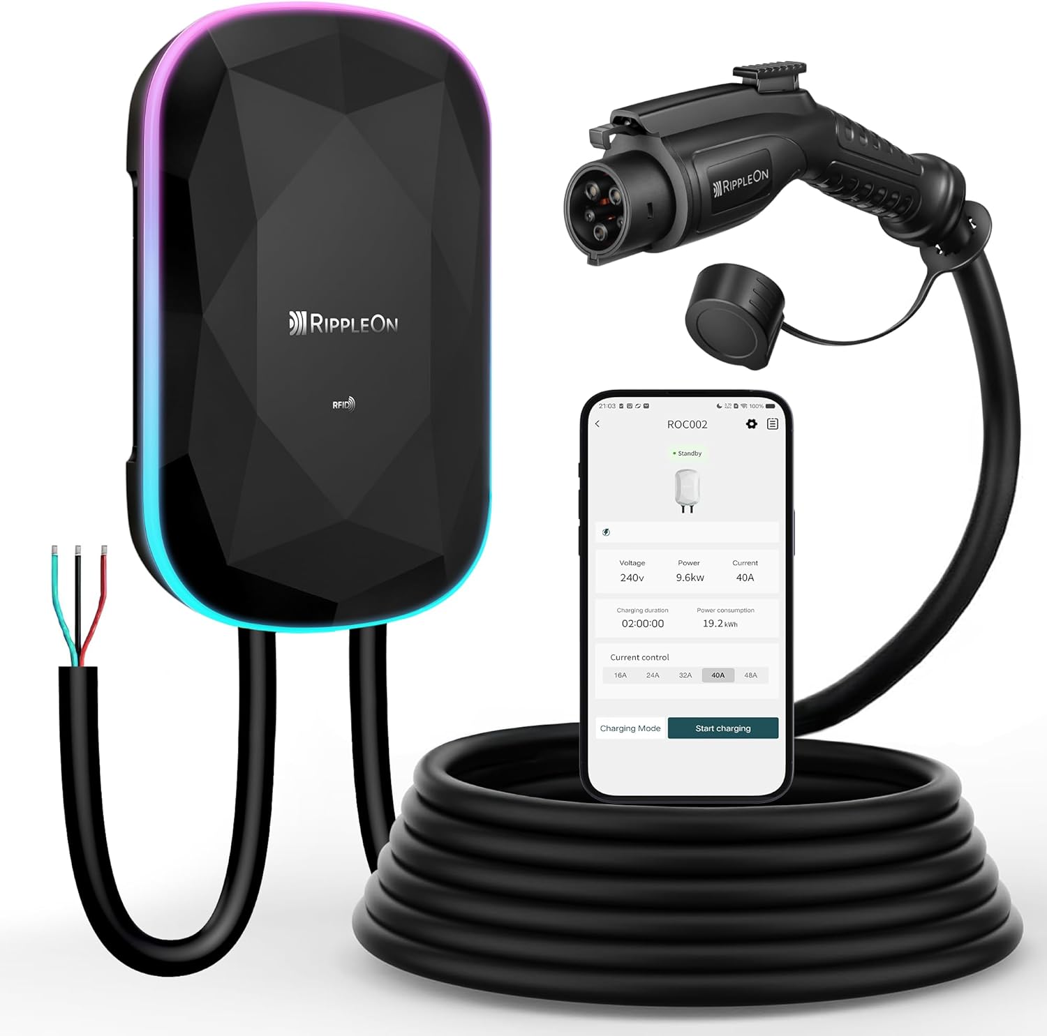 RIPPLEON Smart WiFi EV Charger: Fast 48A Charging