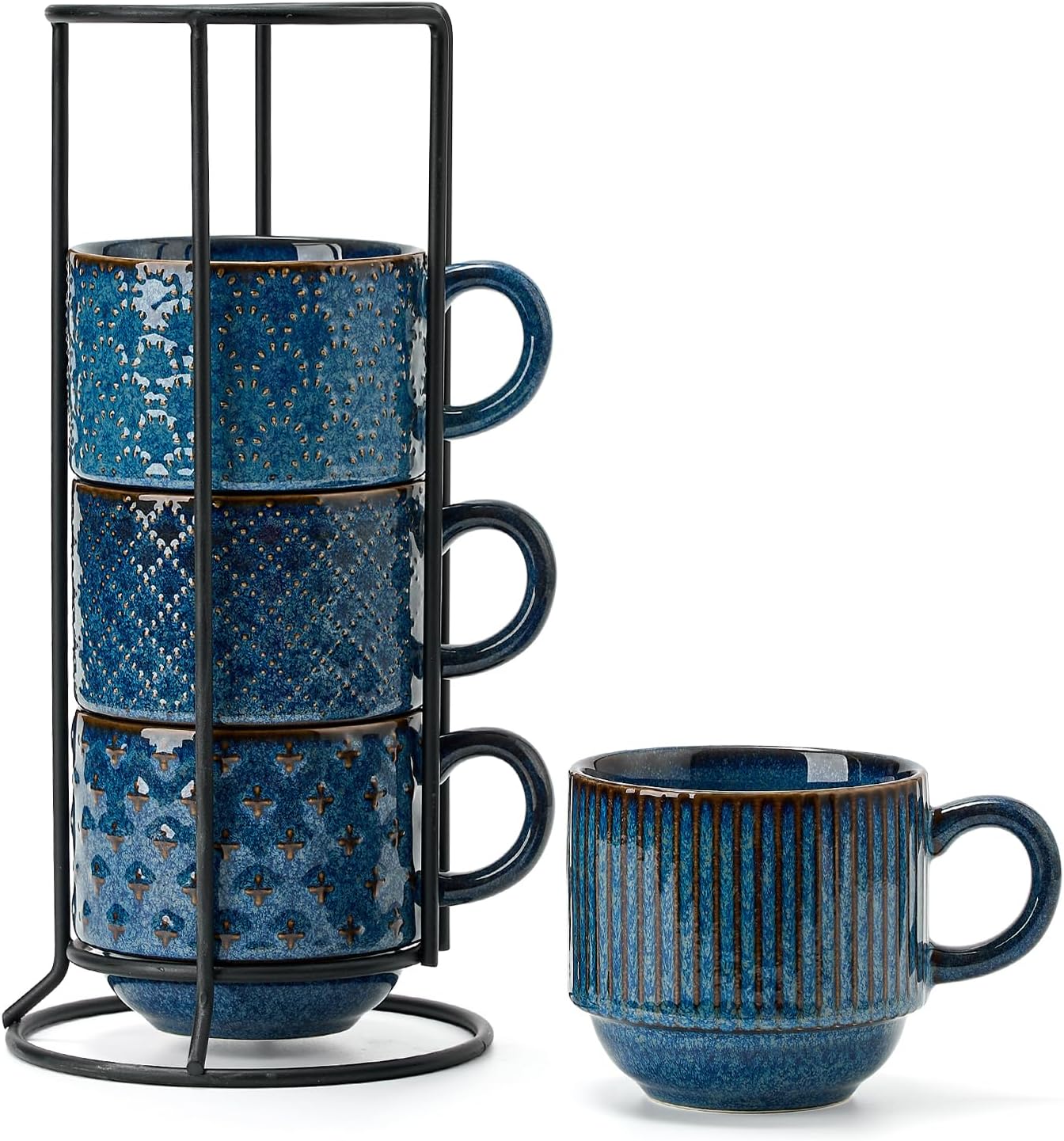Large Ceramic Coffee Mug Set of 4 with Stand for Every Drink