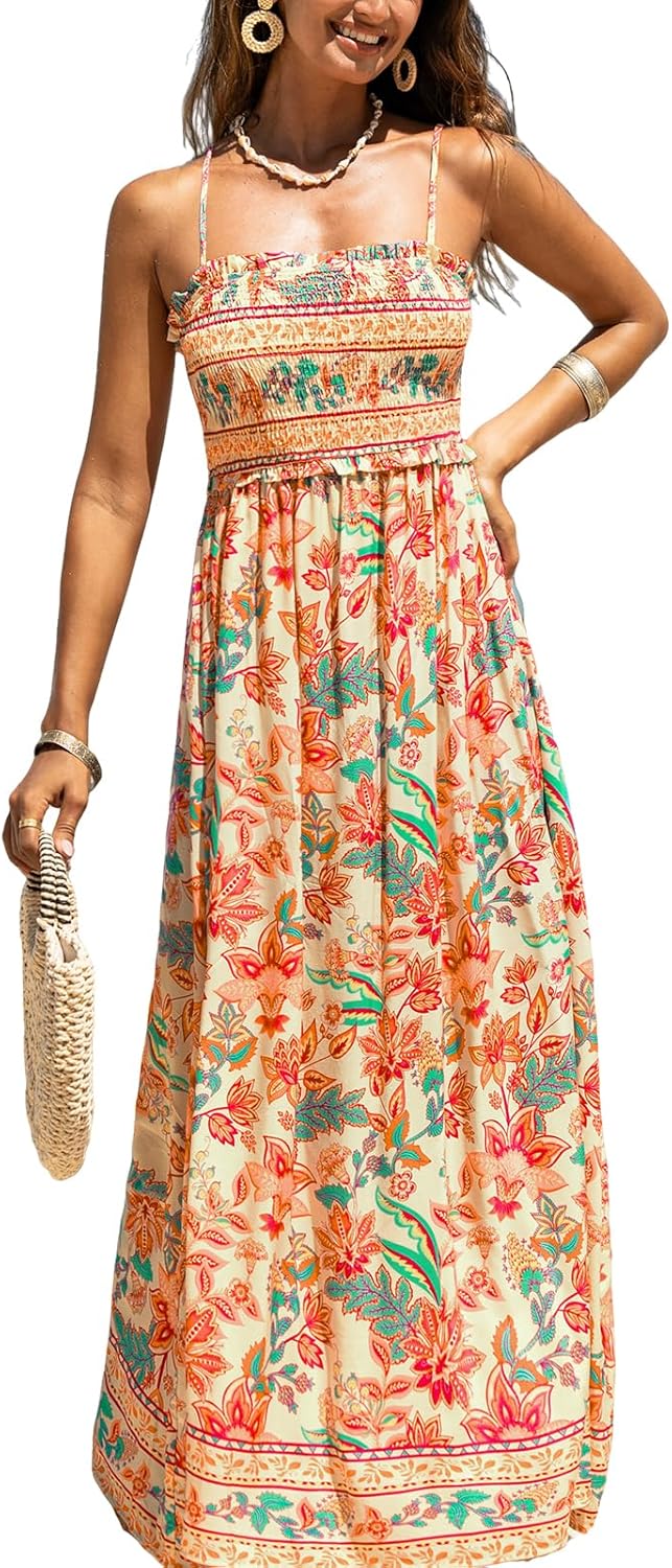 CUPSHE Women's Maxi Dress: Ditsy Floral Smocked Sundress