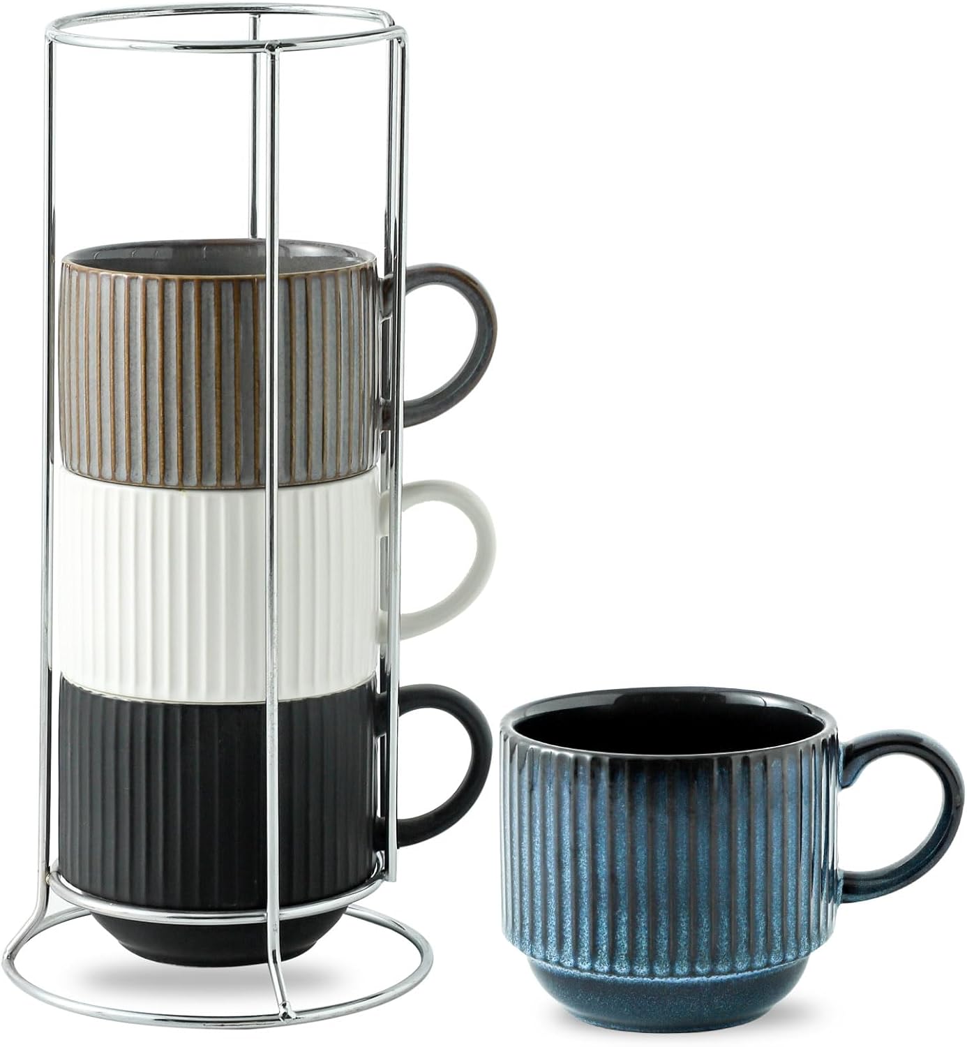Hasense Coffee Mug Set of 4 - Stylish Stackable Ceramic Cups