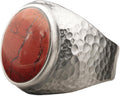 Natural Red Jasper Men's Sterling Silver Ring - Hammered Statement