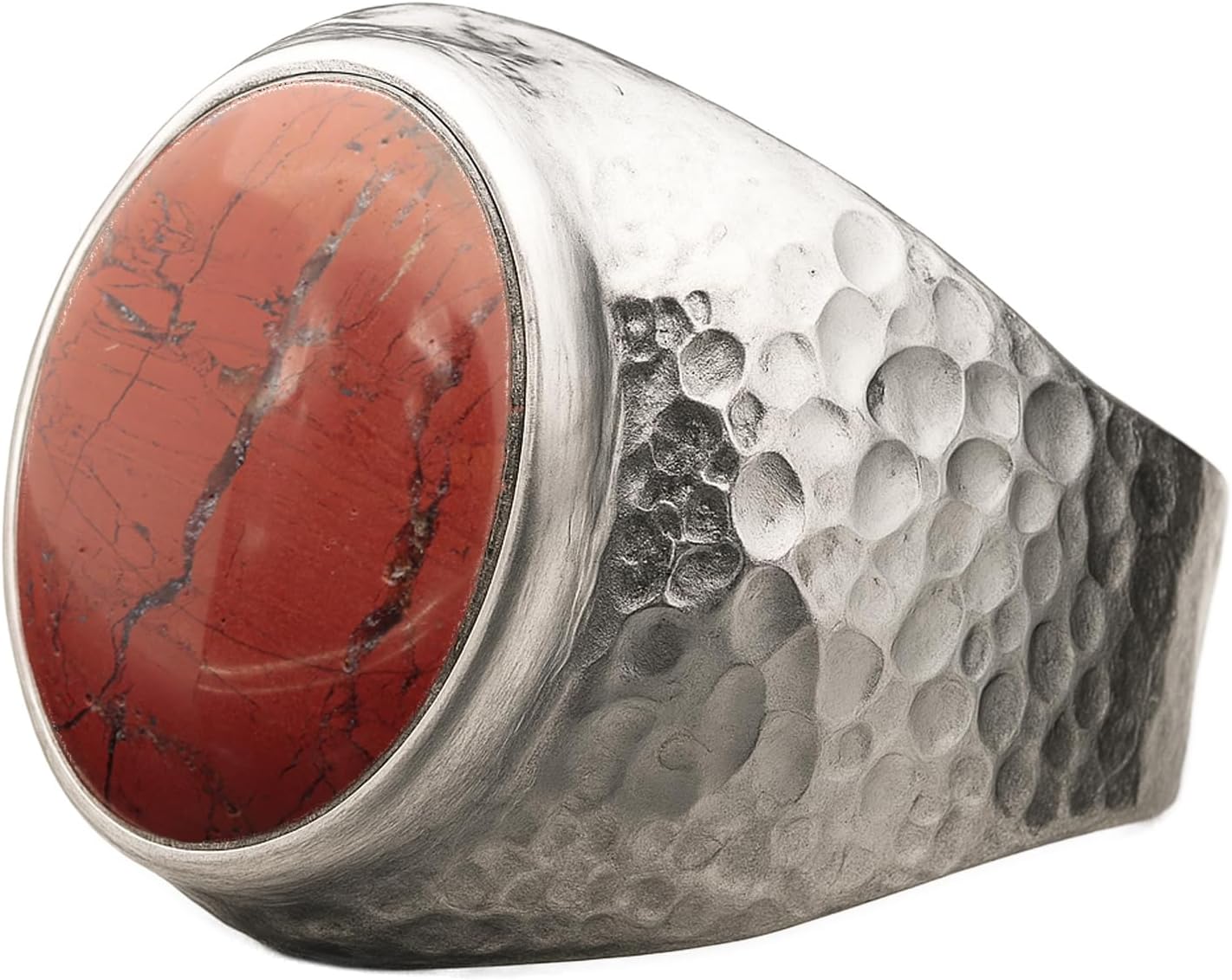 Natural Aventurine Crystal Ring for Men in Hammered Silver
