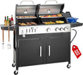 3 Burner Propane Gas and Charcoal Grill Combo - Dual Fuel Versatility