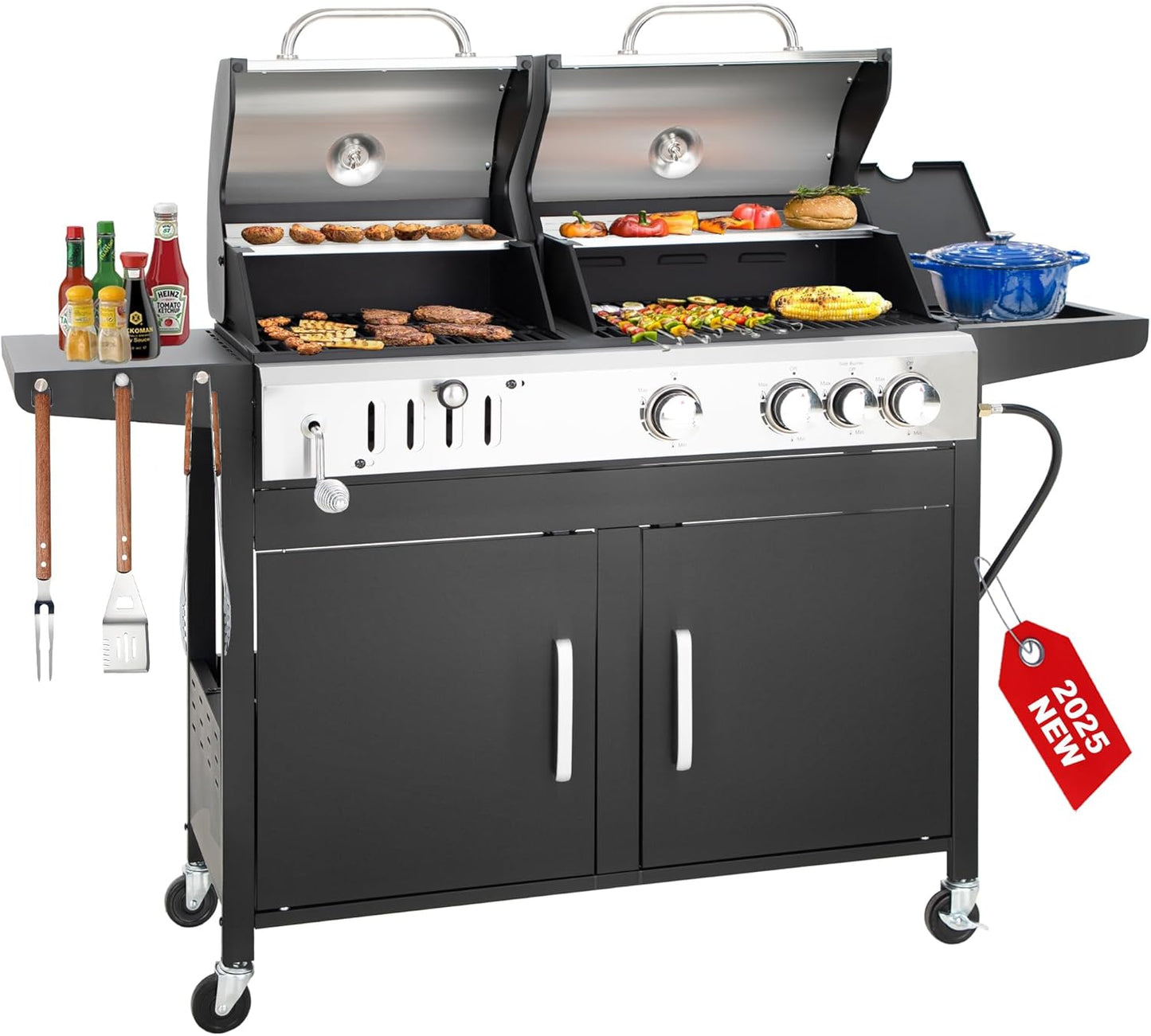 3 Burner Propane Gas and Charcoal Grill Combo for Outdoor Cooking