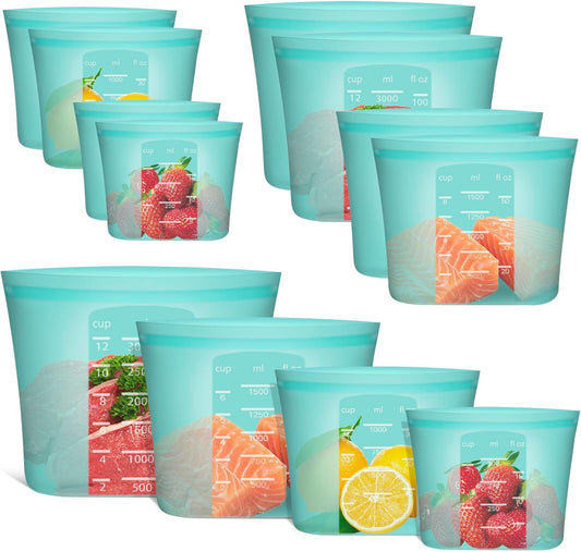 Reusable Silicone Food Storage Bags - 8 Pack for Versatile Use