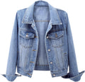 LifeShe Women's Long Sleeve Distressed Denim Jacket - Casual Trucker