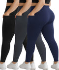 Plus Size Leggings with Pockets - High Waist Tummy Control 3-Pack