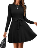 Women's Long Sleeve Ribbed Knit Sweater Dress - Flattering A-Line Fit