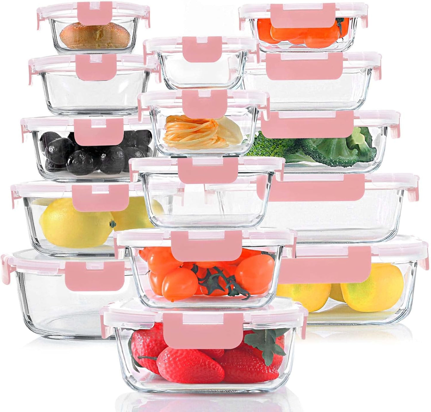KOMUEE 30 Pieces Glass Food Storage Containers Set for Meal Prep